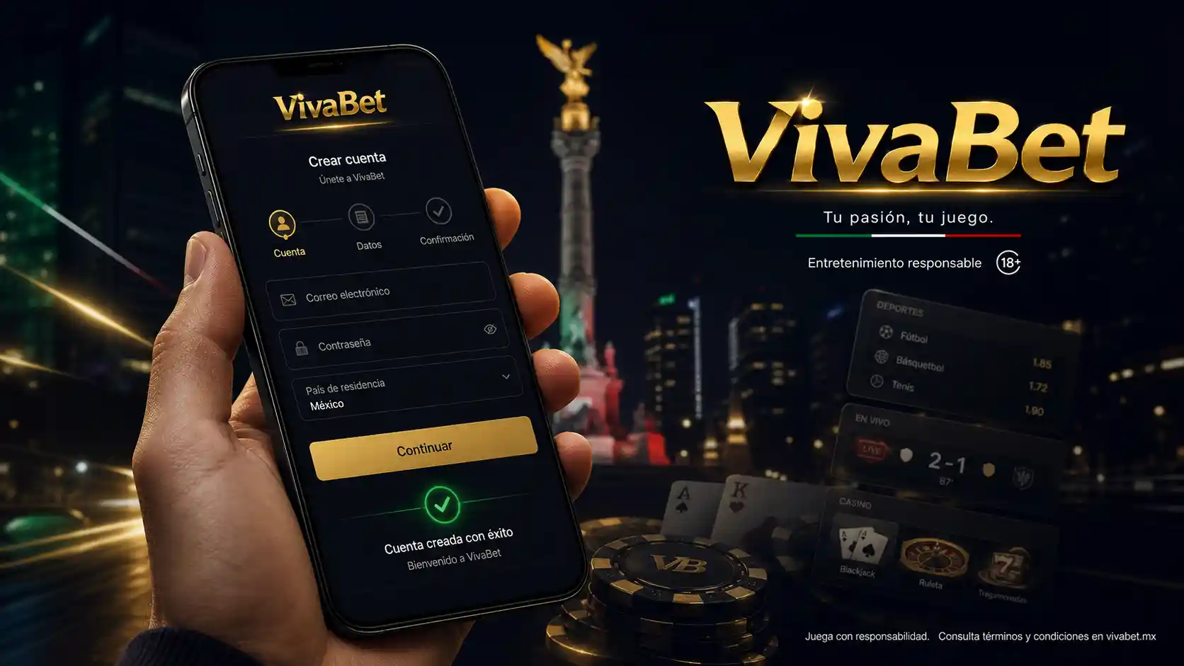 Proceso de creación de cuenta de Vivabet desde el celular