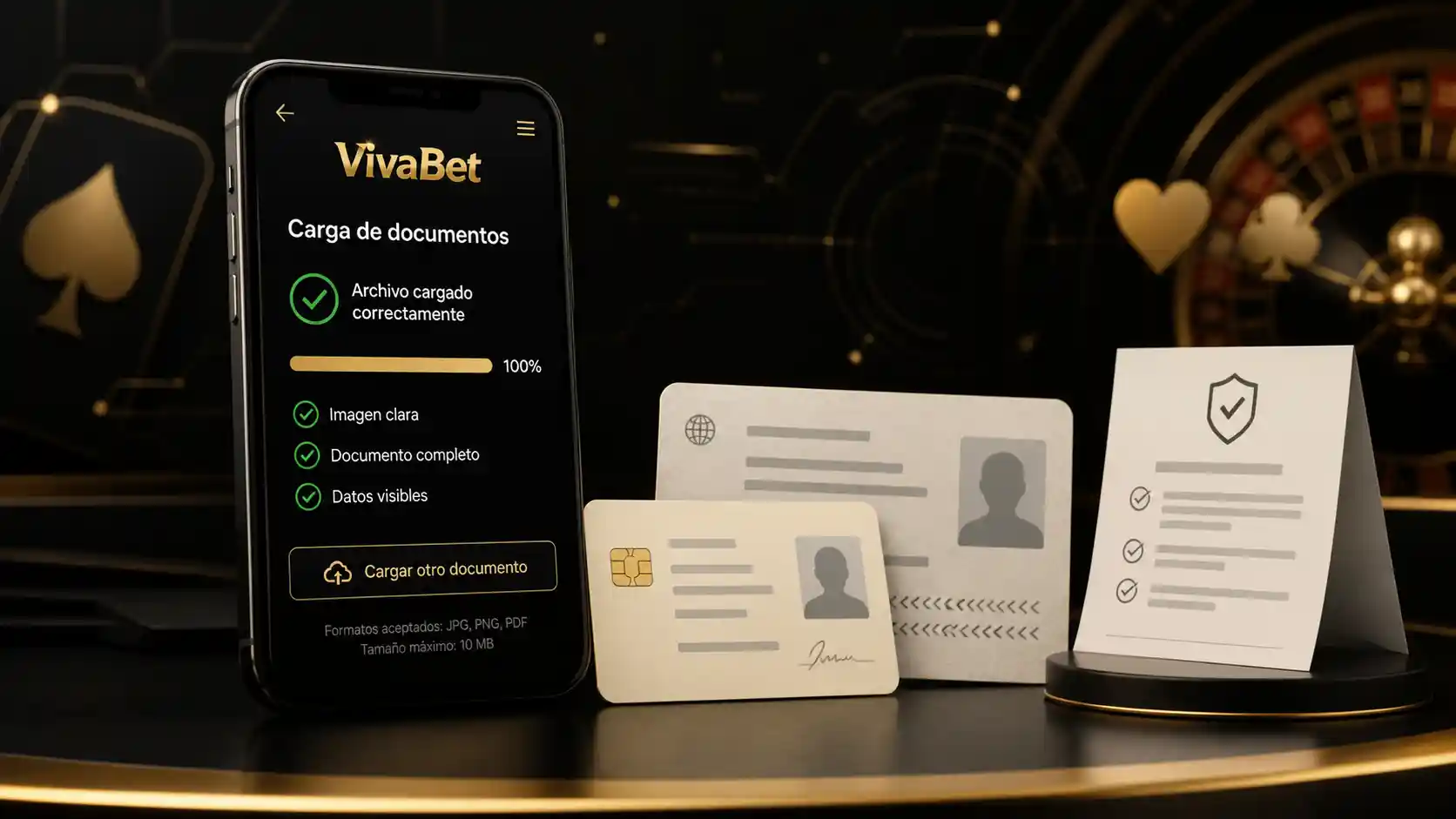 Carga de documentos para validar una cuenta de Vivabet