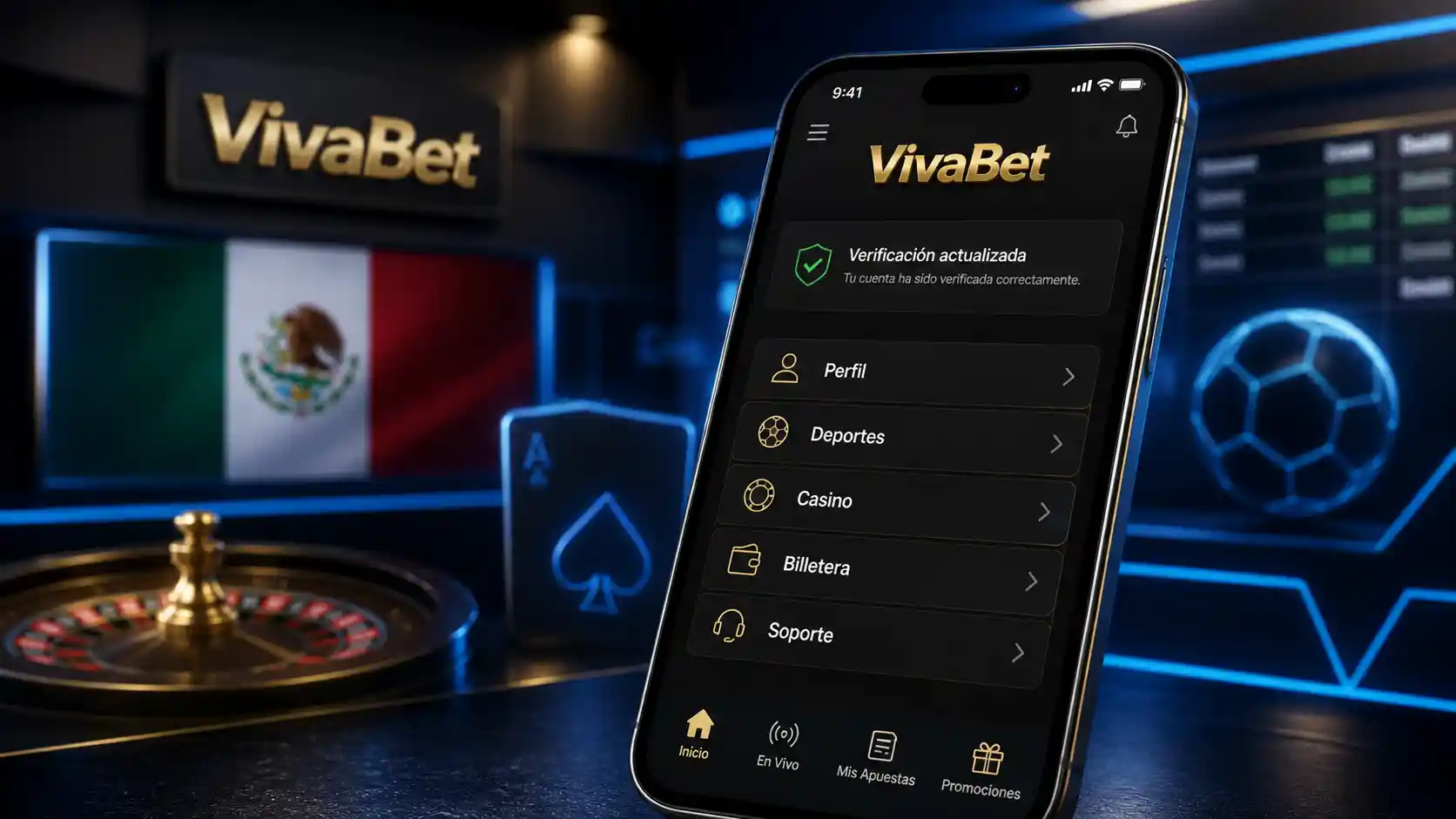 Comprobación del acceso a Vivabet después de actualizar la app