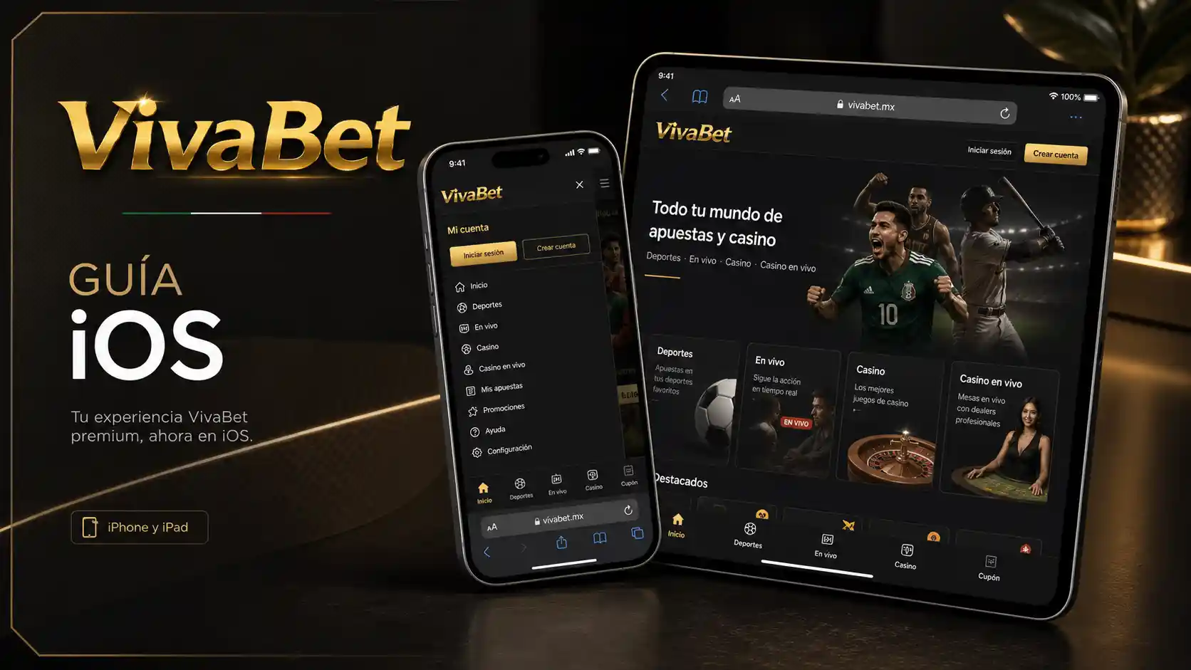 Navegación móvil de Vivabet en iPhone y iPad