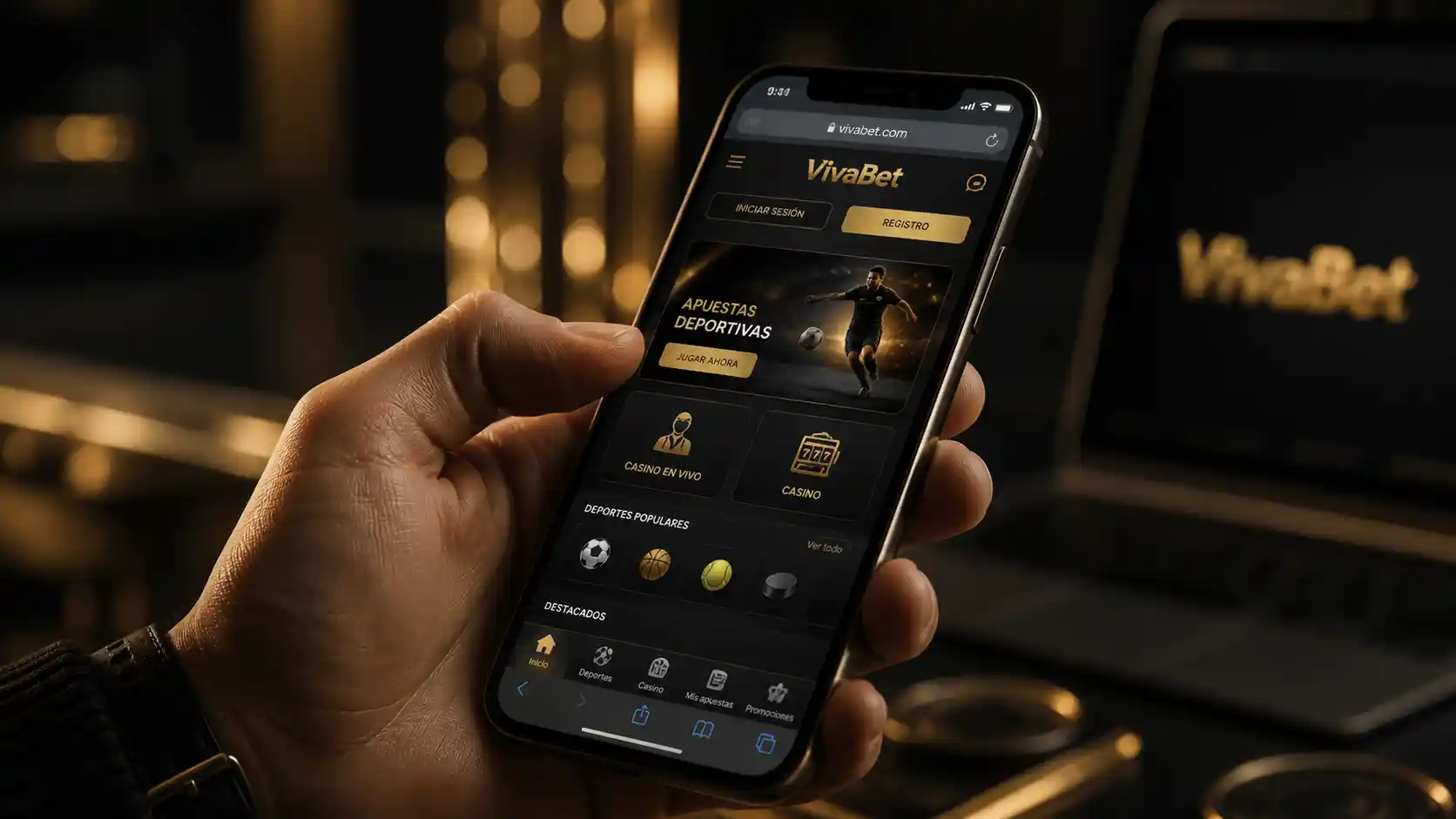 Navegador del celular accediendo al sitio móvil de Vivabet