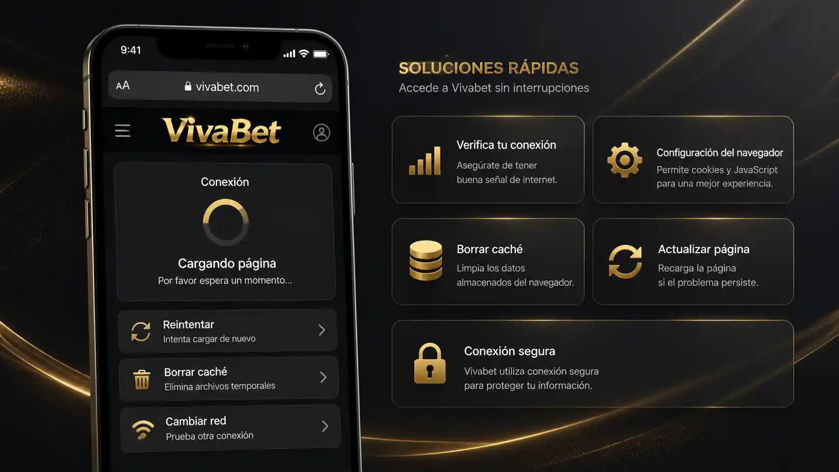 Comprobación de conexión y carga del sitio móvil de Vivabet
