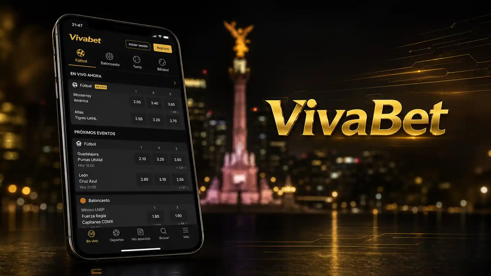 Pantalla móvil de Vivabet para consultar momios deportivos