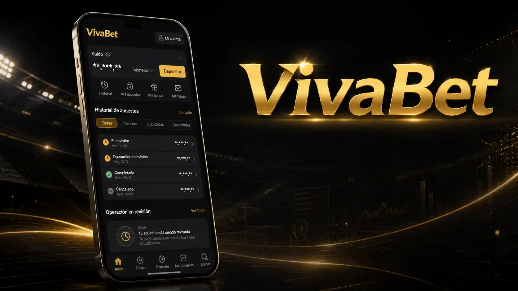 Historial de apuestas de Vivabet consultado desde un teléfono celular