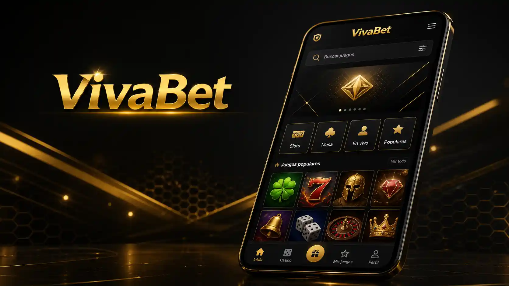 Interfaz móvil de Vivabet para buscar juegos desde un celular