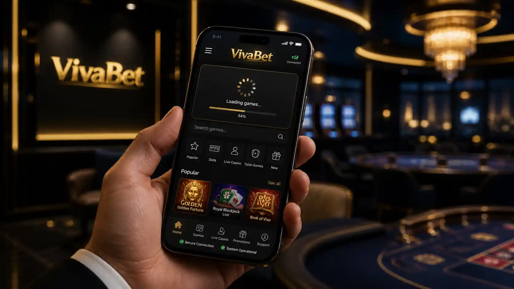 Usuario revisando el acceso móvil de Vivabet y la carga de juegos