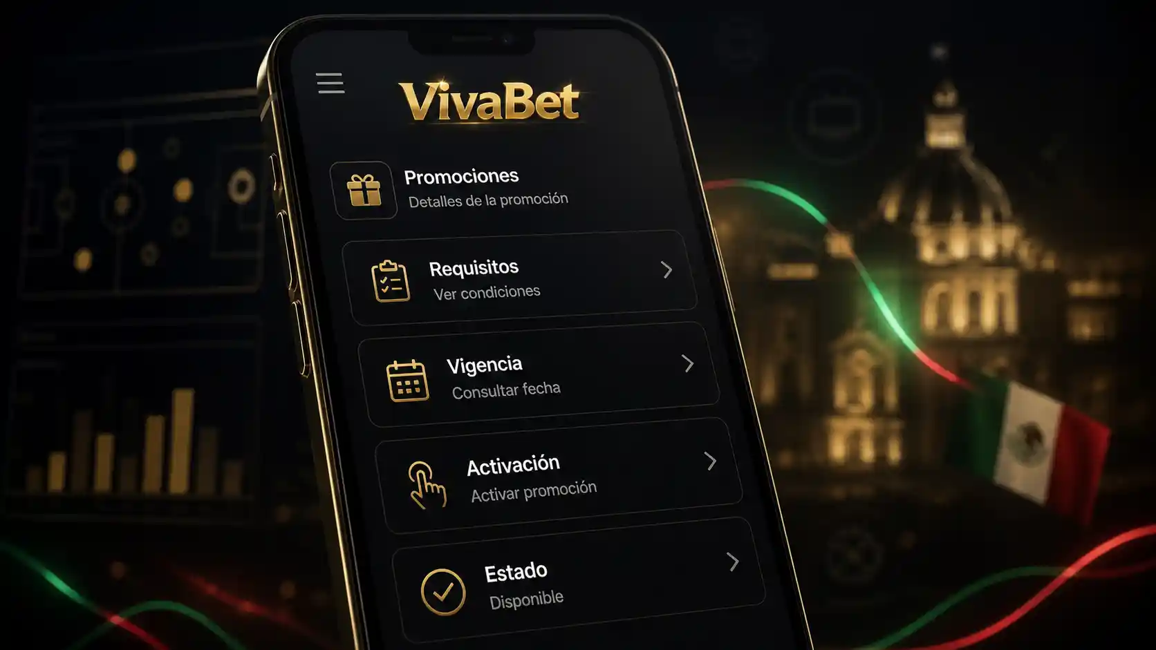 Pantalla móvil de Vivabet con detalles y condiciones de un bono