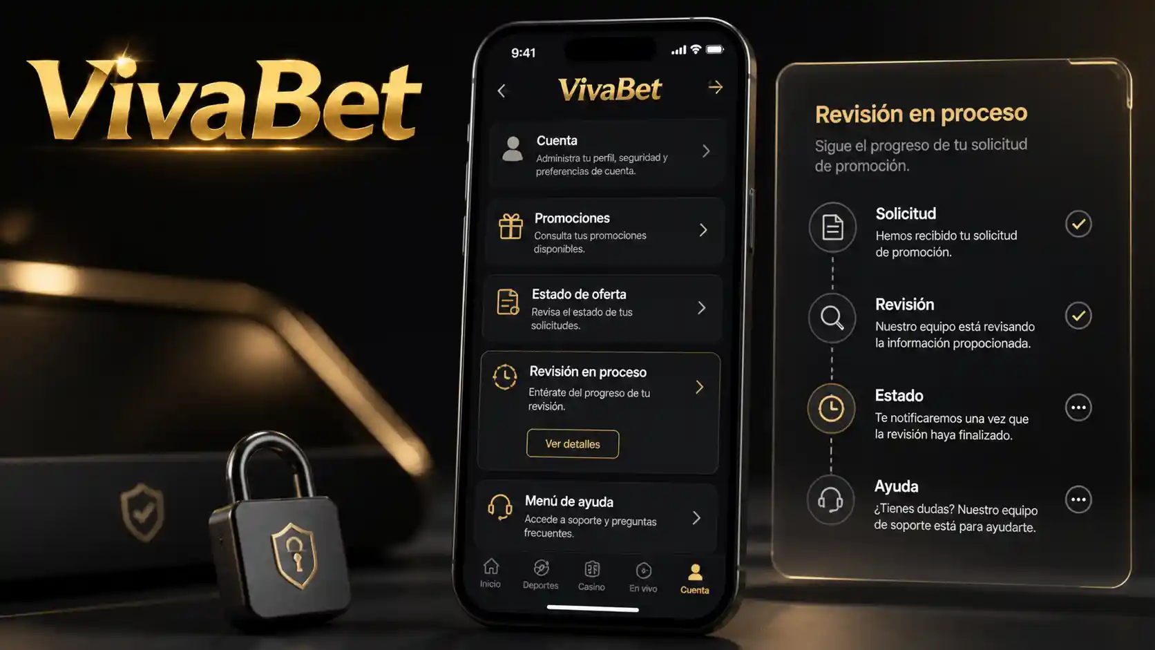 Cuenta de Vivabet en iOS con revisión del estado de una promoción
