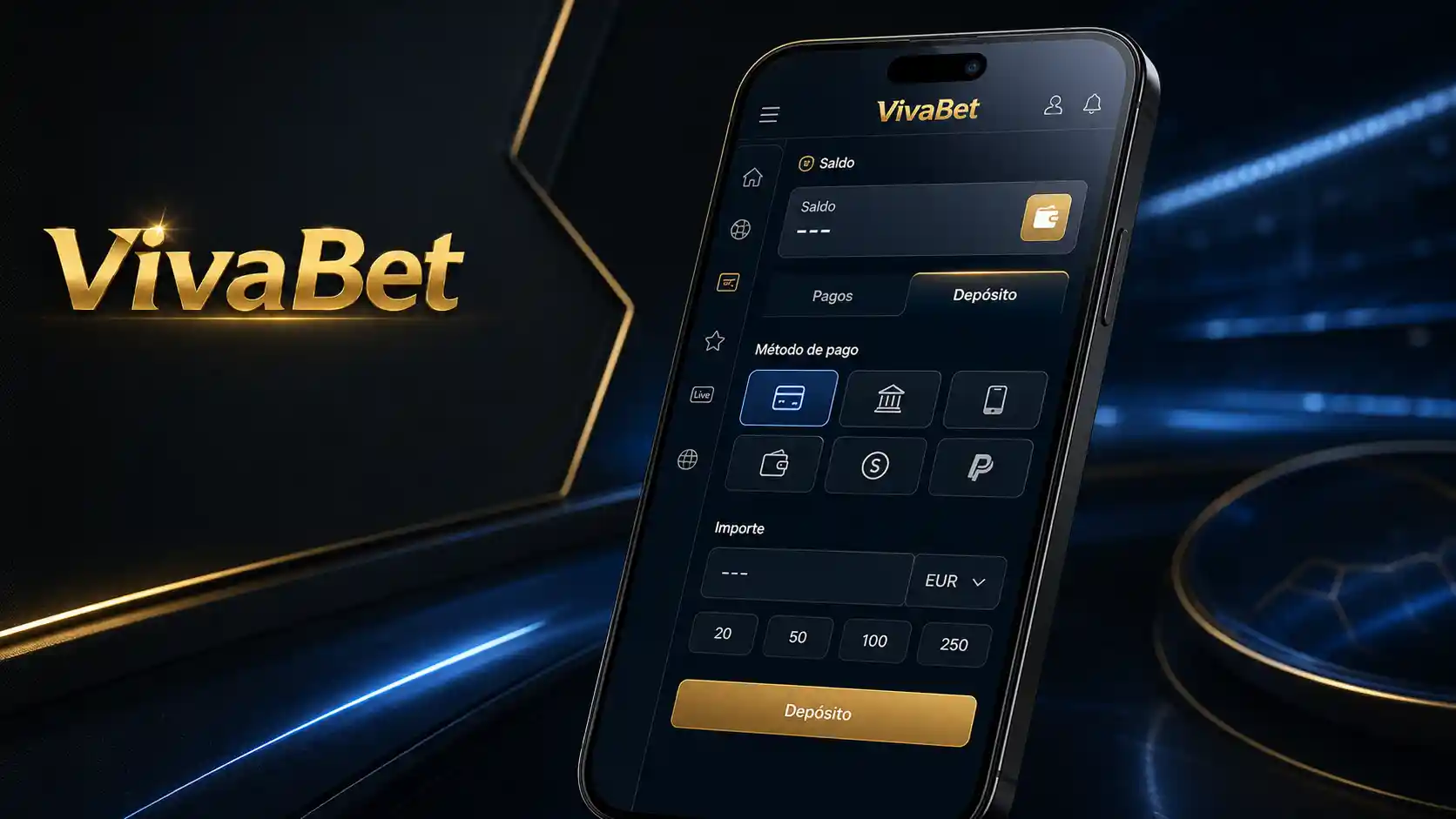 Pantalla móvil de Vivabet con acceso a la sección de pagos