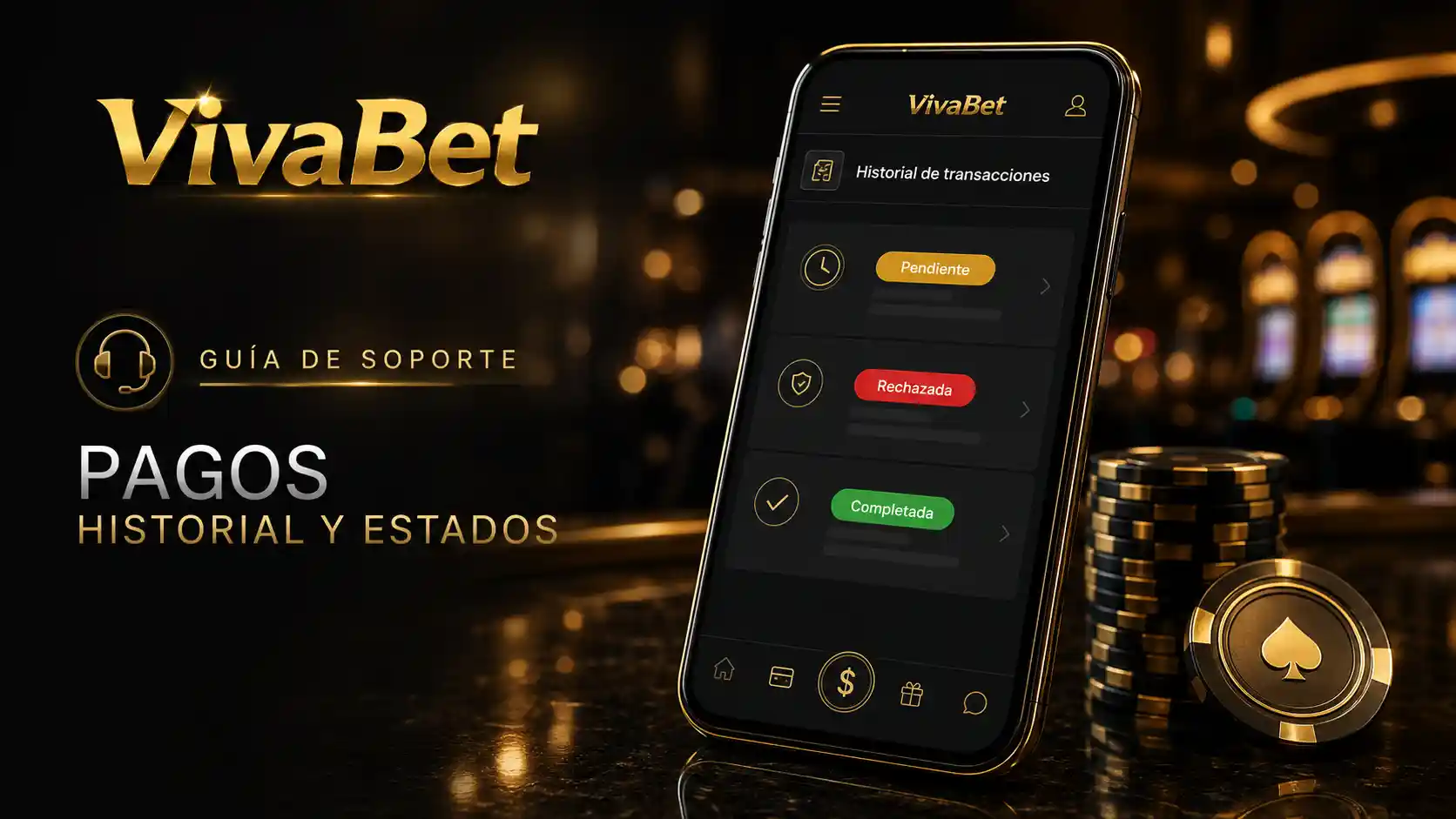 Historial móvil de transacciones y estados de pago en Vivabet