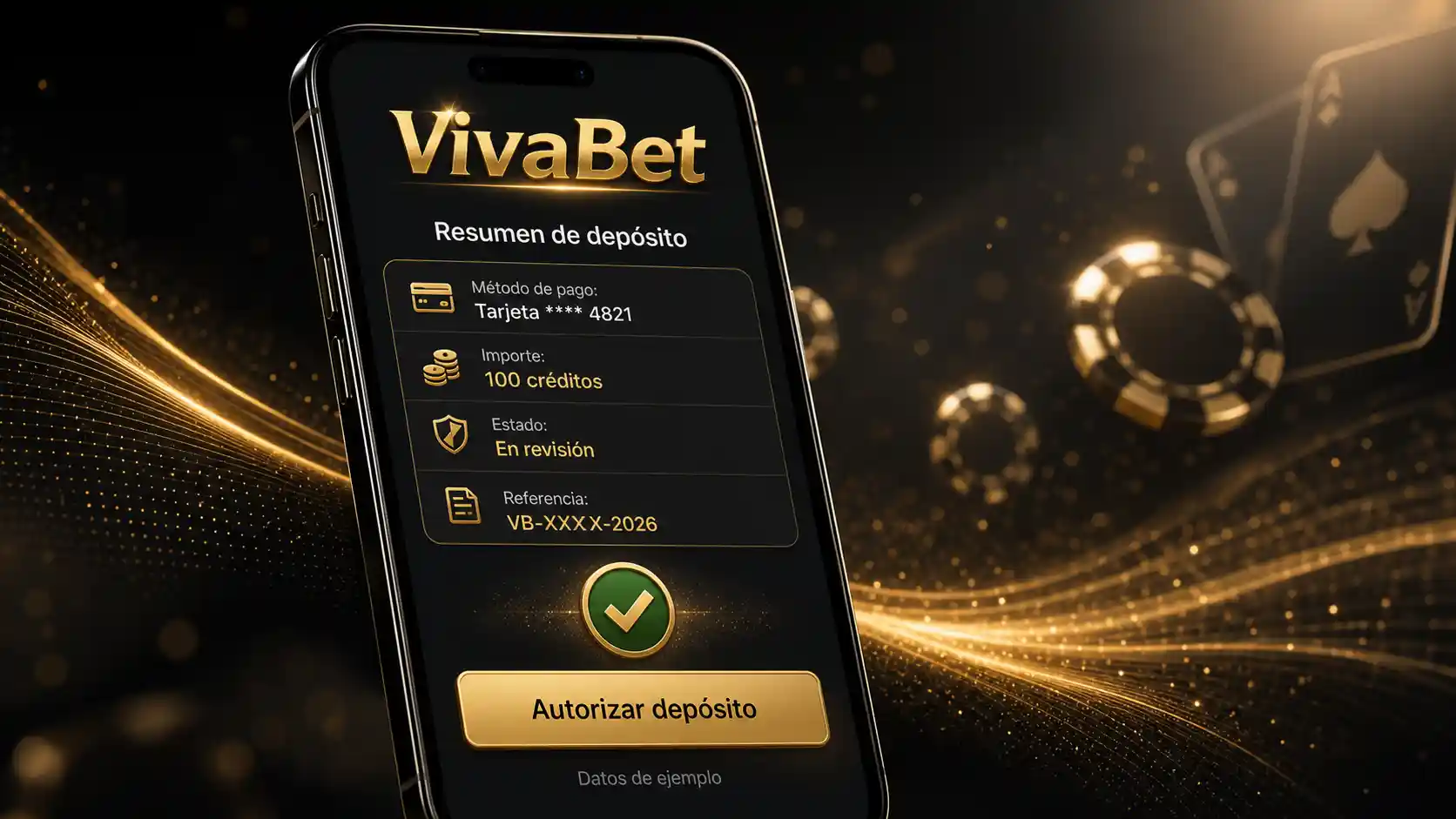 Resumen de un depósito en la aplicación de Vivabet antes de confirmarlo