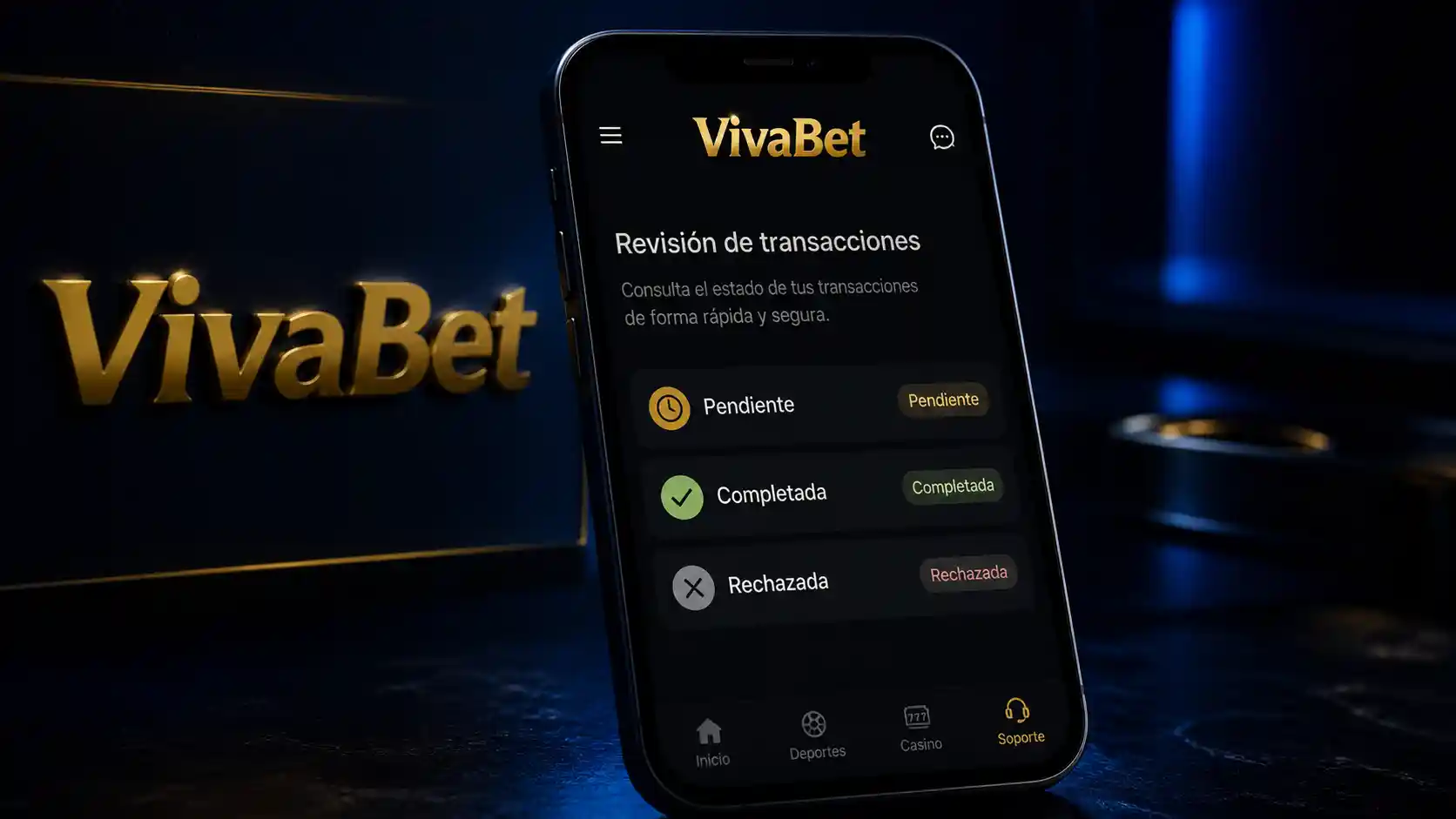 Revisión del estado de transacciones de Vivabet desde el celular