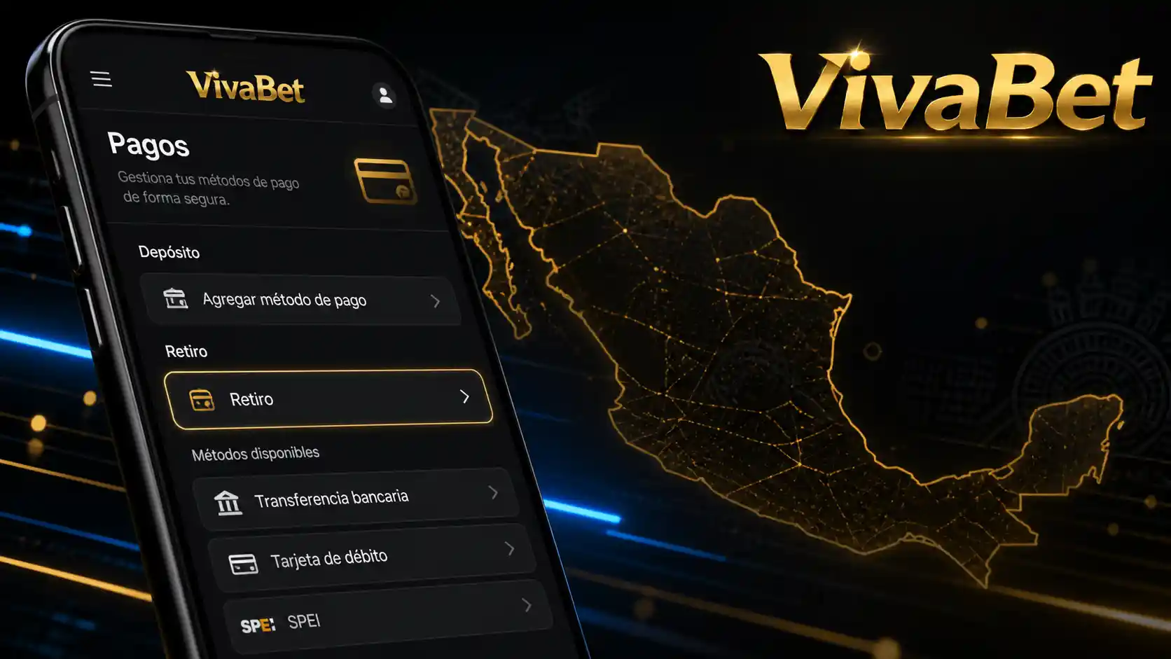 Pantalla móvil de Vivabet con el área de retiros
