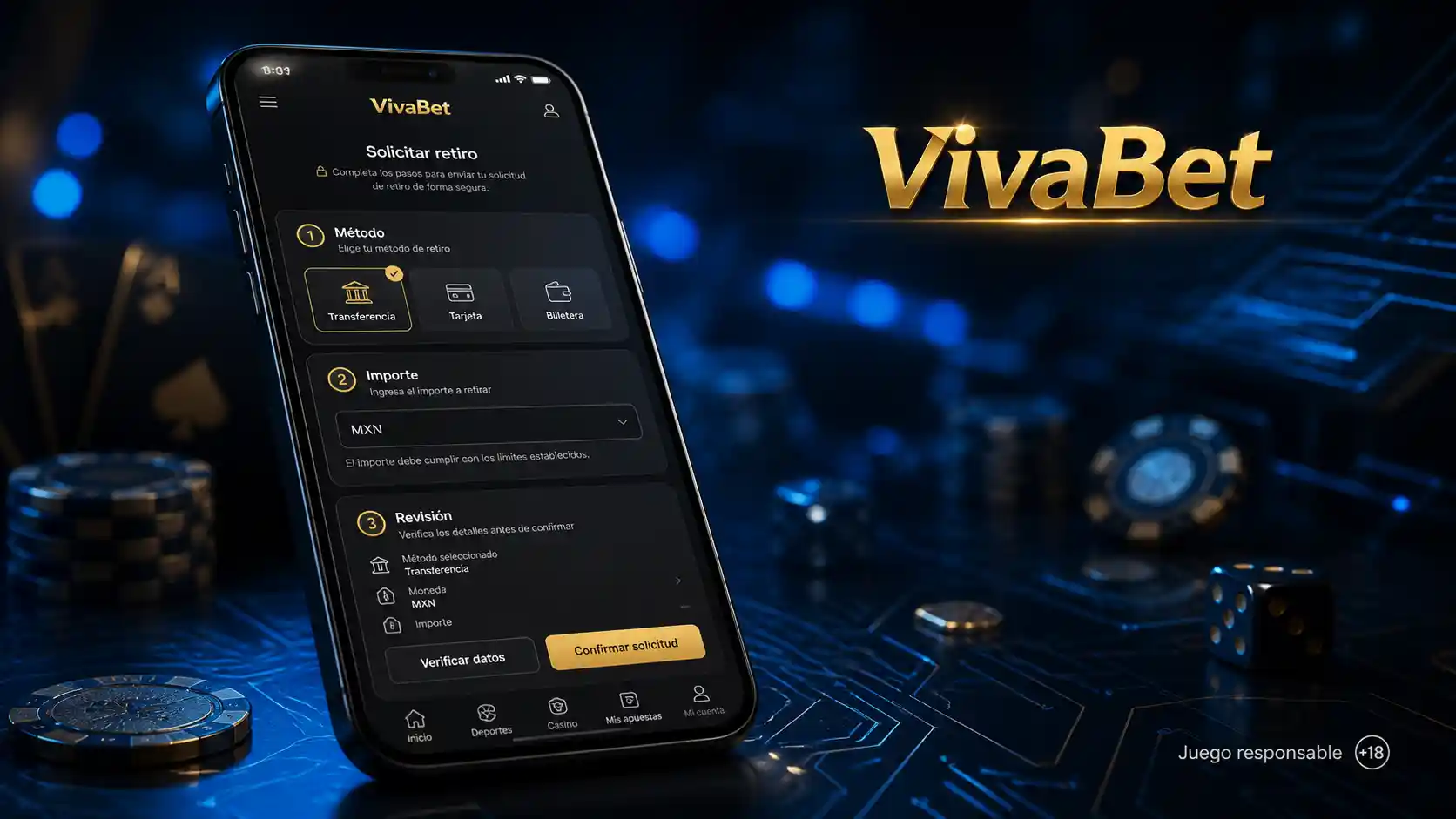 Solicitud de retiro de Vivabet desde un celular