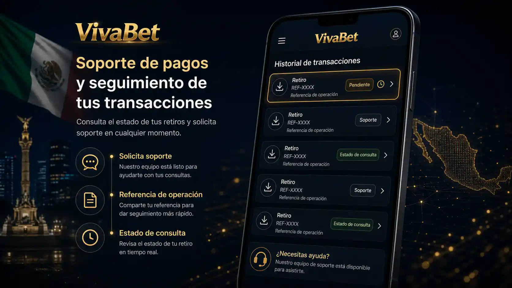 Historial móvil de Vivabet con el estado de un retiro