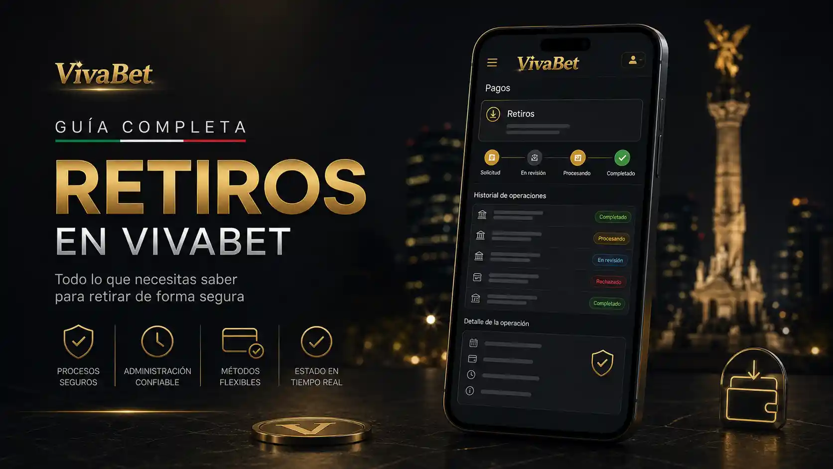 App móvil de Vivabet mostrando el historial de retiros